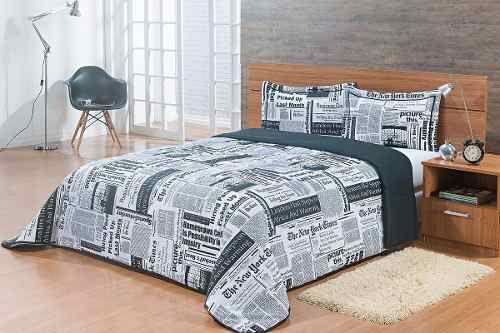 Kit Cobre Leito Casal Padrão Estampado Jornal 3 Peças Colcha - Finos enxovais é ruim? Kit Cobre Leito Casal Padrão Estampado Jornal 3 Peças Colcha - Finos enxovais é boa?