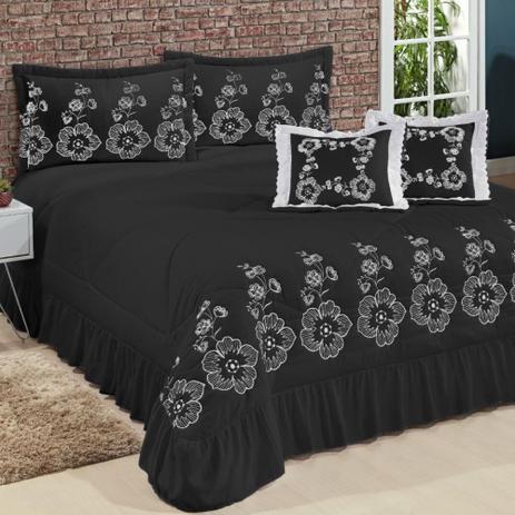 Kit Cobre Leito Casal Queen Amore 07 Peças Colcha - Preto - Finos Enxovais Menor preço em Kit Cobre Leito Casal Queen Amore 07 Peças Colcha - Preto - Finos Enxovais