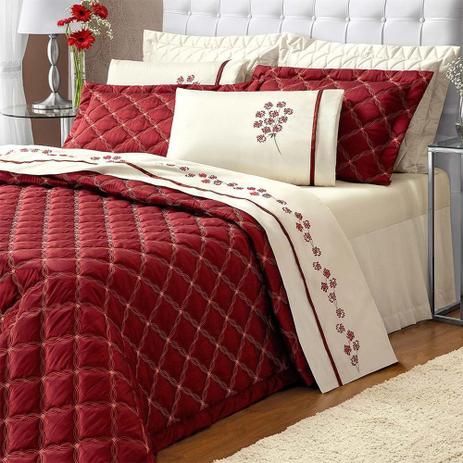 Kit Cobre Leito Casal Queen Anita 07 Peças Vermelho - Casaborda Enxovais - Casa borda Menor preço em Kit Cobre Leito Casal Queen Anita 07 Peças Vermelho - Casaborda Enxovais - Casa borda