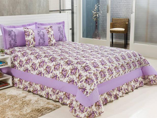 Kit Cobre Leito Casal Queen Jasmim 05 Peças Bordado Colcha - Lilás - Finos enxovais é boa?
