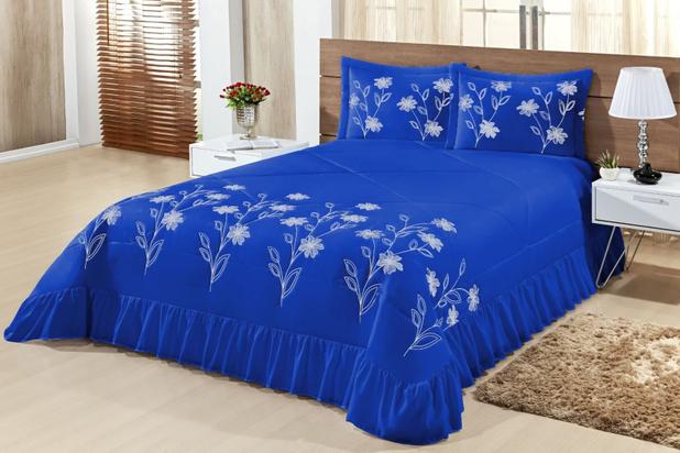 Kit Cobre Leito Casal Queen Lírio 03 Peças Colcha - Azul - Finos Enxovais é boa?