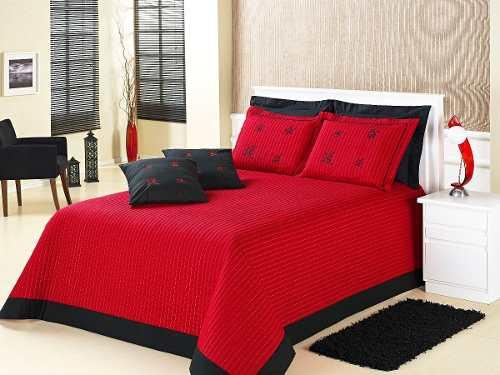Kit Cobre Leito Casal Queen Oriental 09 peças 100 Algodão 150 Fios Vermelho - Oliveira Menor preço em Kit Cobre Leito Casal Queen Oriental 09 peças 100 Algodão 150 Fios Vermelho - Oliveira