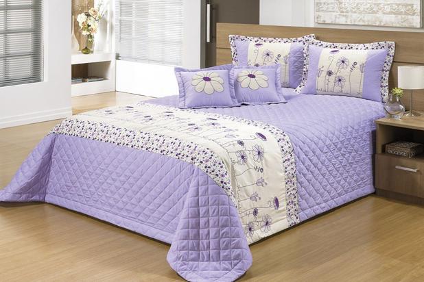 Kit Cobre Leito Casal Queen Paris Bordado 7 Peças Colcha - Lilás - Finos enxovais Menor preço em Kit Cobre Leito Casal Queen Paris Bordado 7 Peças Colcha - Lilás - Finos enxovais