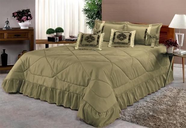 Kit Cobre Leito Casal Queen Portinari 7 Peças Bordado Colcha - Cáqui - Finos Enxovais Menor preço em Kit Cobre Leito Casal Queen Portinari 7 Peças Bordado Colcha - Cáqui - Finos Enxovais