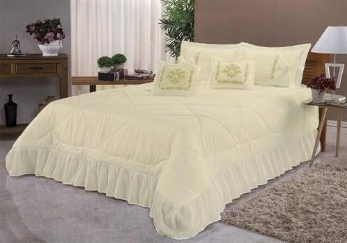 Kit Cobre Leito Casal Queen Portinari 7 Peças Bordado Colcha - Palha - Finos enxovais é boa?