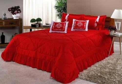 Kit Cobre Leito Casal Queen Portinari 7 Peças Bordado Colcha - Vermelho - Finos enxovais Menor preço em Kit Cobre Leito Casal Queen Portinari 7 Peças Bordado Colcha - Vermelho - Finos enxovais