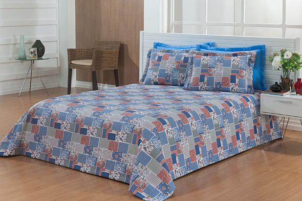 Kit Cobre Leito Casal Queen Prático 05 Peças Estampado - Azul - Finos enxovais é boa?