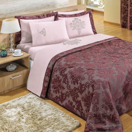 Kit Cobre Leito Casal Queen Vila Real Renda Percal 200 Fios 3 Peças - Vinho Marsala - Valle enxovais Menor preço em Kit Cobre Leito Casal Queen Vila Real Renda Percal 200 Fios 3 Peças - Vinho Marsala - Valle enxovais