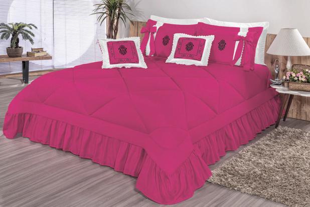 Kit Cobre Leito Casal Super King Esplendore Bordado 7 Peças Colcha - Pink - Finos enxovais Menor preço em Kit Cobre Leito Casal Super King Esplendore Bordado 7 Peças Colcha - Pink - Finos enxovais