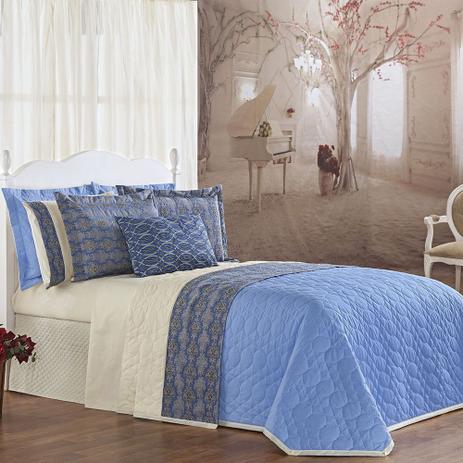Kit Cobre Leito Casal Super King Monarca Luxo Dupla Face Matelado 9 Peças - Azul - A decorativa Menor preço em Kit Cobre Leito Casal Super King Monarca Luxo Dupla Face Matelado 9 Peças - Azul - A decorativa