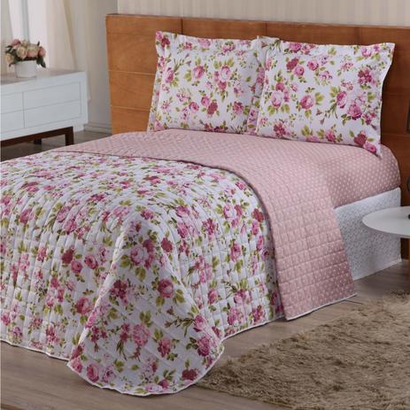 Kit Cobre Leito Casal Valentina 03 Peças Floral Rosê/Poá Casaborda Menor preço em Kit Cobre Leito Casal Valentina 03 Peças Floral Rosê/Poá Casaborda