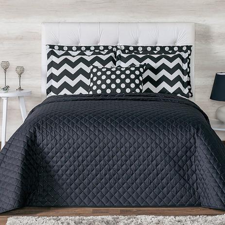Kit Cobre Leito Chevron Casal Preto e Branco 07 Peças - Casaborda Menor preço em Kit Cobre Leito Chevron Casal Preto e Branco 07 Peças - Casaborda