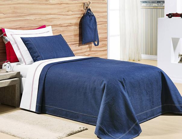 Kit Cobre Leito (Cobre Leito + Lençol + Porta Travesseiro) Solteiro Kit Indigo Jeans Liso com 8 peças - Bernadete casa Menor preço em Kit Cobre Leito (Cobre Leito + Lençol + Porta Travesseiro) Solteiro Kit Indigo Jeans Liso com 8 peças - Bernadete casa