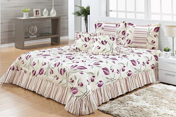 Kit Cobre Leito Colcha Casal Padrão Sublime 7 Peças Estampada - Rosa - Finos enxovais Menor preço em Kit Cobre Leito Colcha Casal Padrão Sublime 7 Peças Estampada - Rosa - Finos enxovais