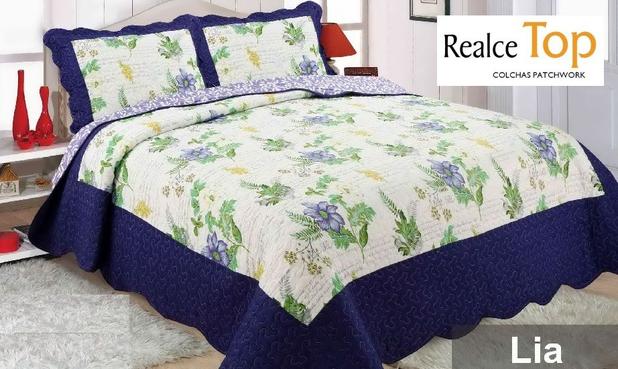 Kit Cobre Leito Colcha King Patchwork Realce Top 3 Peças Sultan - Lia Menor preço em Kit Cobre Leito Colcha King Patchwork Realce Top 3 Peças Sultan - Lia