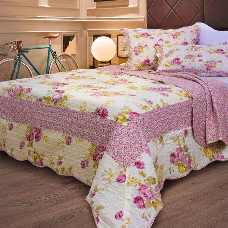 Kit Cobre Leito Colcha Patchwork Casal 3 Peças Ksatex - Mariana Menor preço em Kit Cobre Leito Colcha Patchwork Casal 3 Peças Ksatex - Mariana