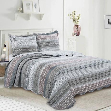 Kit Cobre Leito Colcha Queen Camesa Patchwork Lazare Cinza Menor preço em Kit Cobre Leito Colcha Queen Camesa Patchwork Lazare Cinza