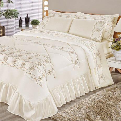Kit Cobre Leito Elegância Casal Queen 03 Peças Bordado - Palha - Finos Enxovais é boa?
