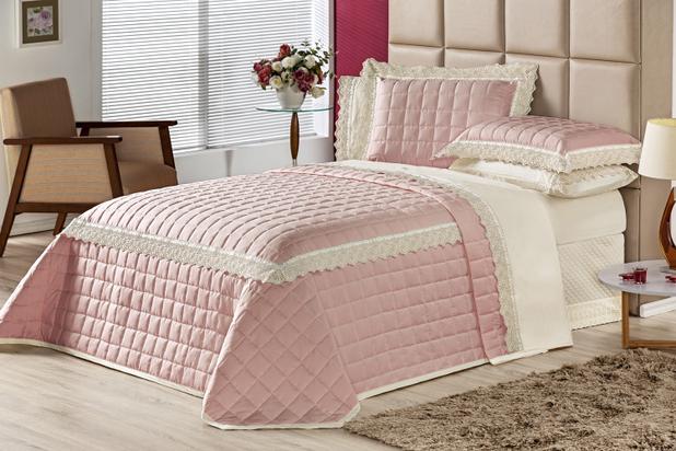 Kit Cobre Leito Encantos Dupla Face Re9casa Casal Queen 05 Peças - Cor Rosê Menor preço em Kit Cobre Leito Encantos Dupla Face Re9casa Casal Queen 05 Peças - Cor Rosê