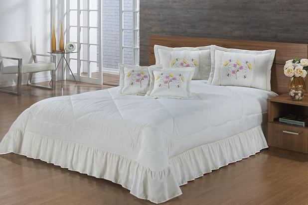 Kit Cobre Leito Especially Casal King Size Bordada 7 peças - Palha - Finos enxovais Menor preço em Kit Cobre Leito Especially Casal King Size Bordada 7 peças - Palha - Finos enxovais