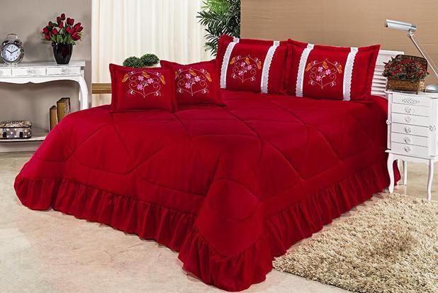 Kit Cobre Leito Especially Casal King Size Bordada 7 peças - Vermelho - Finos enxovais é boa?