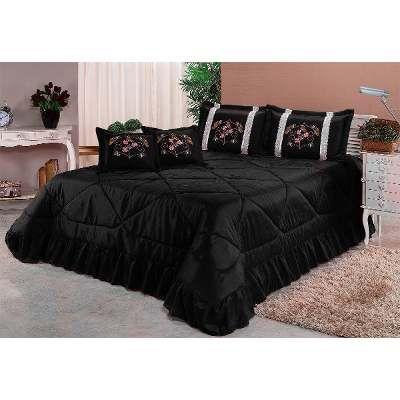 Kit Cobre Leito Especially Casal Padrão Bordada 7 Peças - Preto - Finos enxovais Menor preço em Kit Cobre Leito Especially Casal Padrão Bordada 7 Peças - Preto - Finos enxovais