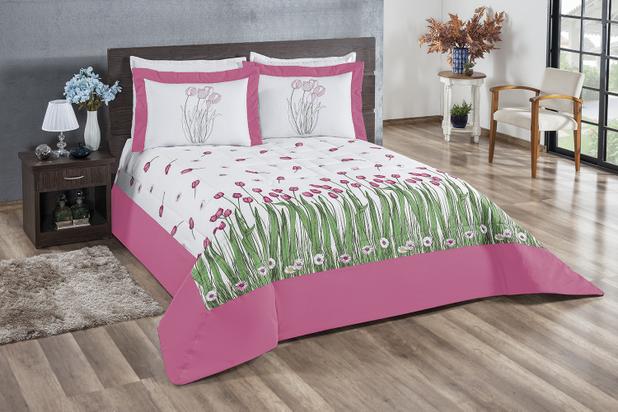 Kit Cobre Leito Floral Matelado e Estampado 3 peças Queen Rosa - Linda casa é boa?