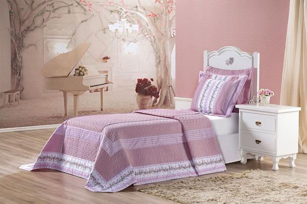 Kit Cobre Leito Holanda Solteiro Rosê 04 Peças Quarto Menina Tecido Microfibra - Decorativa Menor preço em Kit Cobre Leito Holanda Solteiro Rosê 04 Peças Quarto Menina Tecido Microfibra - Decorativa