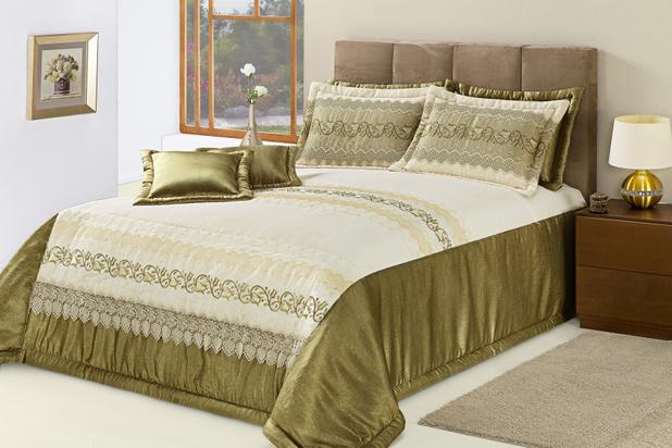Kit Cobre Leito Itália Re9casa Casal Super King 09 Peças - Cor Ocre Menor preço em Kit Cobre Leito Itália Re9casa Casal Super King 09 Peças - Cor Ocre