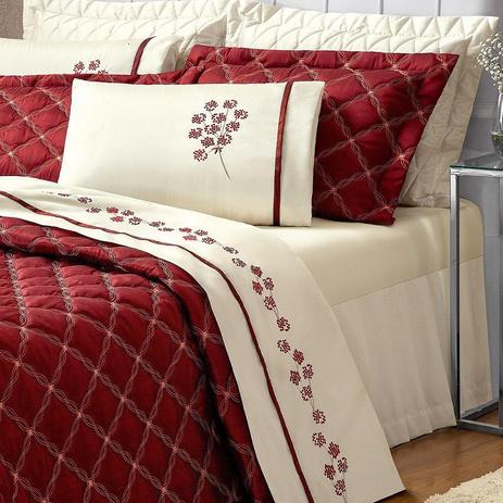 Kit Cobre Leito + Jogo de Cama Casal Queen Anita 07 Peças Vermelho/Palha Casaborda Menor preço em Kit Cobre Leito + Jogo de Cama Casal Queen Anita 07 Peças Vermelho/Palha Casaborda