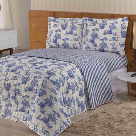 Kit Cobre Leito + Jogo de Cama Casal Valentina 07 Peças Floral Palha/Listrado Casaborda Menor preço em Kit Cobre Leito + Jogo de Cama Casal Valentina 07 Peças Floral Palha/Listrado Casaborda