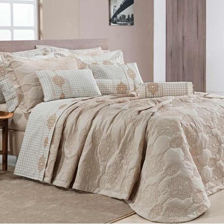 Kit Cobre Leito + Jogo de Cama Queen Bristol - 100 Alg. 200 Fios 07 Peças - Caqui - Bernadete Menor preço em Kit Cobre Leito + Jogo de Cama Queen Bristol - 100 Alg. 200 Fios 07 Peças - Caqui - Bernadete