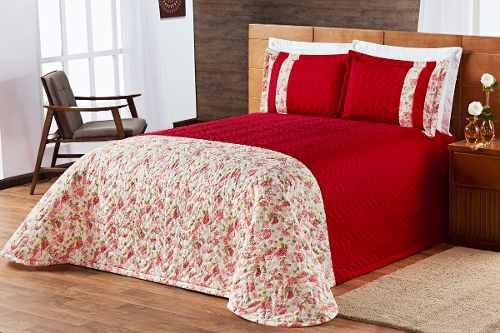 Kit / Cobre Leito Londres Casal Queen 05pçs Vermelho - Oliveira Menor preço em Kit / Cobre Leito Londres Casal Queen 05pçs Vermelho - Oliveira