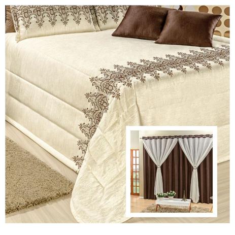 Kit Cobre Leito Lorena King com Cortina 2m - 08 Peças - Decoramando é boa?