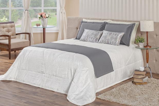 Kit Cobre Leito Monet Queen Seda Amassada Jacquard 8 Peças Cinza - Home fernandes é boa?