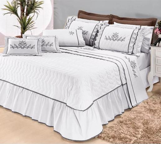 Kit Cobre Leito Mosaico Casal Padrão 7 Peças Bordado 100 Poliéster - Branco - Meu lar enxovais Menor preço em Kit Cobre Leito Mosaico Casal Padrão 7 Peças Bordado 100 Poliéster - Branco - Meu lar enxovais