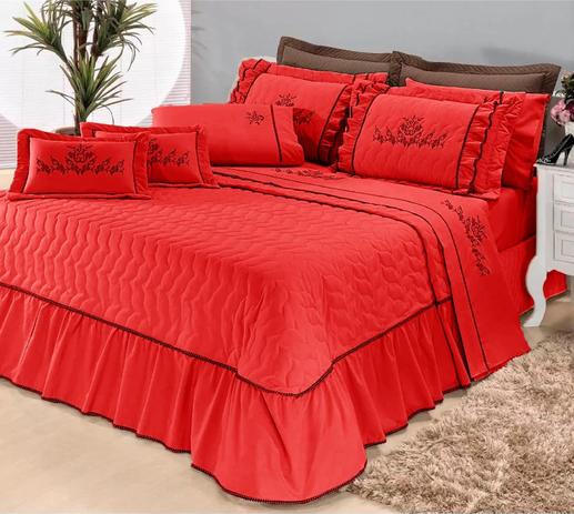 Kit Cobre Leito Mosaico Casal Padrão 7 Peças Bordado - Vermelho - Meu lar enxovais Menor preço em Kit Cobre Leito Mosaico Casal Padrão 7 Peças Bordado - Vermelho - Meu lar enxovais