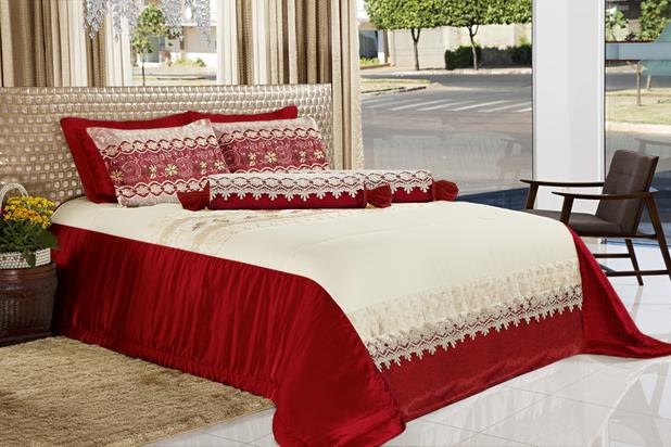 Kit Cobre Leito Nuance Re9casa Casal Super King 09 Peças - Cor Vermelho Menor preço em Kit Cobre Leito Nuance Re9casa Casal Super King 09 Peças - Cor Vermelho