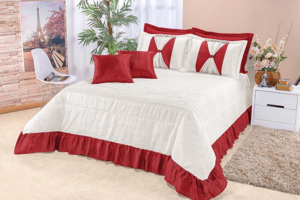 Kit Cobre Leito Paris Casal Queen 7 Peças Seda Amassada Vermelho - Home fernandes Menor preço em Kit Cobre Leito Paris Casal Queen 7 Peças Seda Amassada Vermelho - Home fernandes
