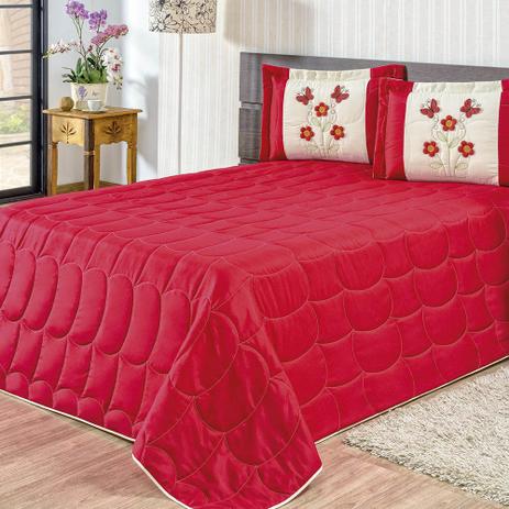 Kit Cobre Leito Primavera Casa Dona Casal Queen 03 Peças Vermelho Menor preço em Kit Cobre Leito Primavera Casa Dona Casal Queen 03 Peças Vermelho