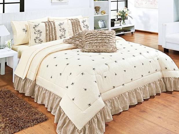 Kit Cobre Leito Renascence Avelã Casal Queen Seda Amassada 07 Peças Floral - Valle Menor preço em Kit Cobre Leito Renascence Avelã Casal Queen Seda Amassada 07 Peças Floral - Valle