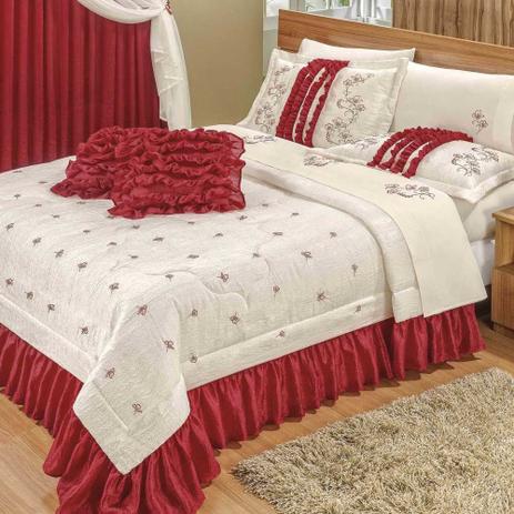 Kit Cobre Leito Renascence Casal Queen 5 peças Palha/Vermelho - Valle Enxovais Menor preço em Kit Cobre Leito Renascence Casal Queen 5 peças Palha/Vermelho - Valle Enxovais
