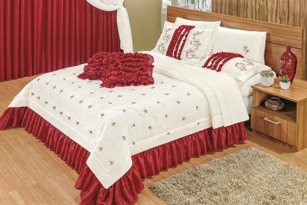 Kit Cobre Leito Seda Amassada Casal Queen 7 Peças Vermelho - Linda casa é boa?