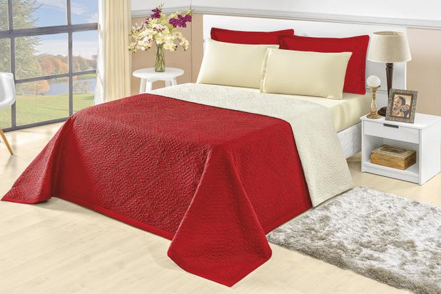 Kit Cobre Leito Slim Queen Matelado Dupla Face Vermelho - Linda casa Menor preço em Kit Cobre Leito Slim Queen Matelado Dupla Face Vermelho - Linda casa