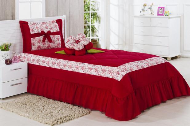 Kit Cobre Leito Solteiro Amazonas 03 Peças Colcha - Vermelho - Finos enxovais é boa?