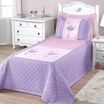 Kit Cobre Leito solteiro Bailarina cor Lilás e rosa 2 peças - Lilás - Vb Menor preço em Kit Cobre Leito solteiro Bailarina cor Lilás e rosa 2 peças - Lilás - Vb