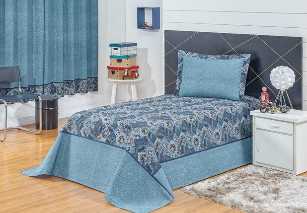 Kit Cobre Leito Solteiro Estampado Rota 66 3 Peças Azul - Linda casa é boa?