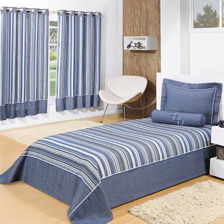 Kit Cobre Leito Solteiro Estampado Skyline + Cortina 2,00m - 4 Peças Azul - Valle é boa?