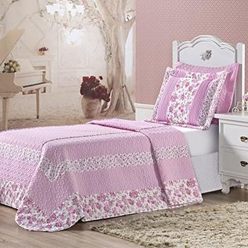 Kit Cobre leito solteiro Holanda Rosa 3 peças - Rosa - Vb Menor preço em Kit Cobre leito solteiro Holanda Rosa 3 peças - Rosa - Vb