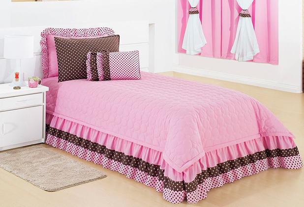 Kit Cobre Leito Solteiro Luiza Rosa Marrom Quarto Infantil Para Menina 06 Peças - Cor E Brilho Menor preço em Kit Cobre Leito Solteiro Luiza Rosa Marrom Quarto Infantil Para Menina 06 Peças - Cor E Brilho